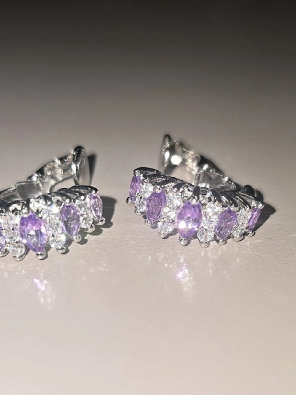 Holsted Jewelers NWOT .925 SS Marquise Purple CZ Clip On Hoop Earrings